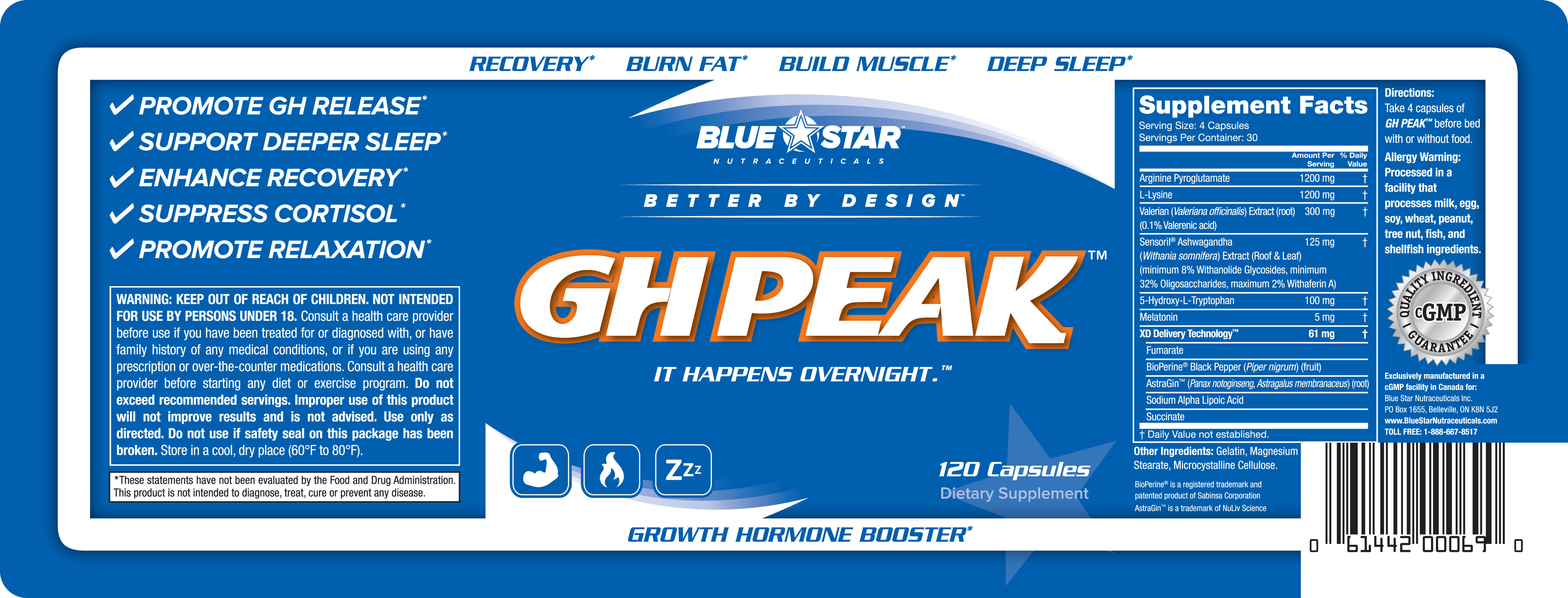 Blue Star Nutraceuticals GH Peak Label