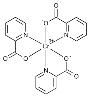 This is the structure of chromium picolinate. It's a highly bio-available combination of chromium and picolinic acid. 