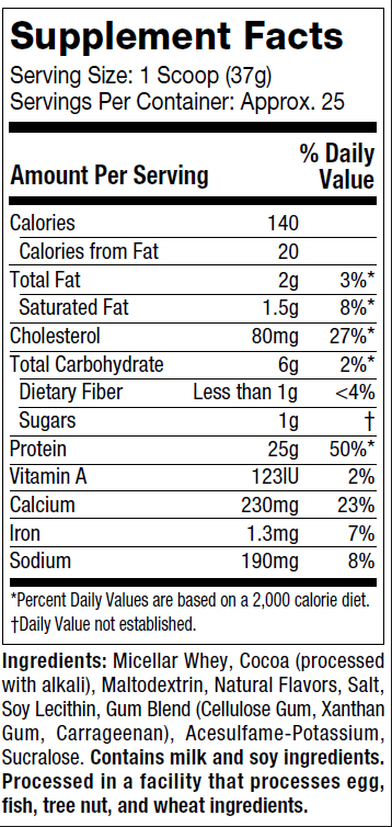 MuscleTech Micellar Whey Ingredients