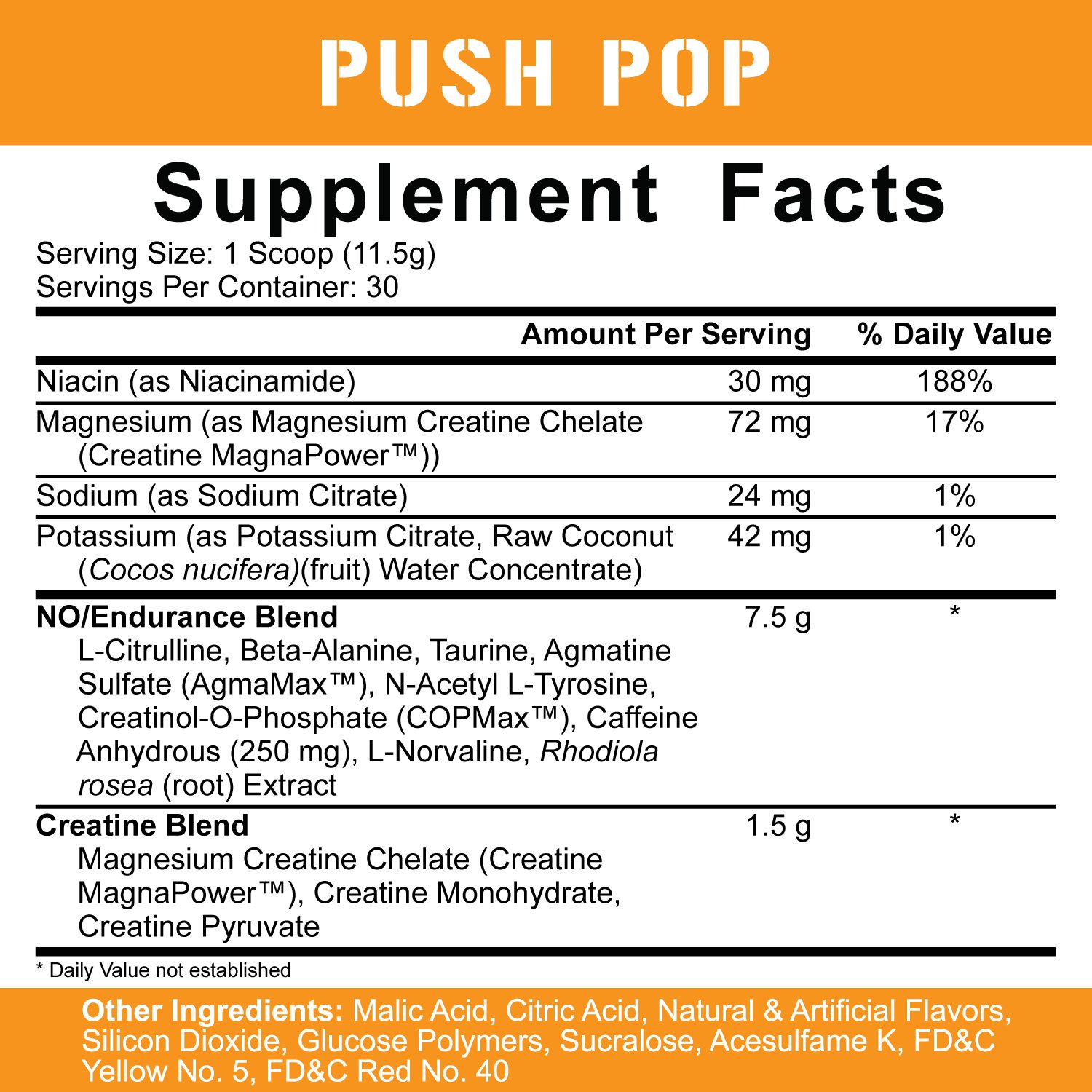 5% Nutrition Kill It PUSH POP Ingredients