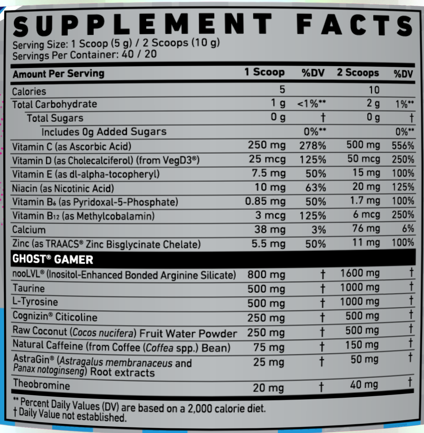 Ghost Gamer Bubblicious Cotton Candy Supplement Facts