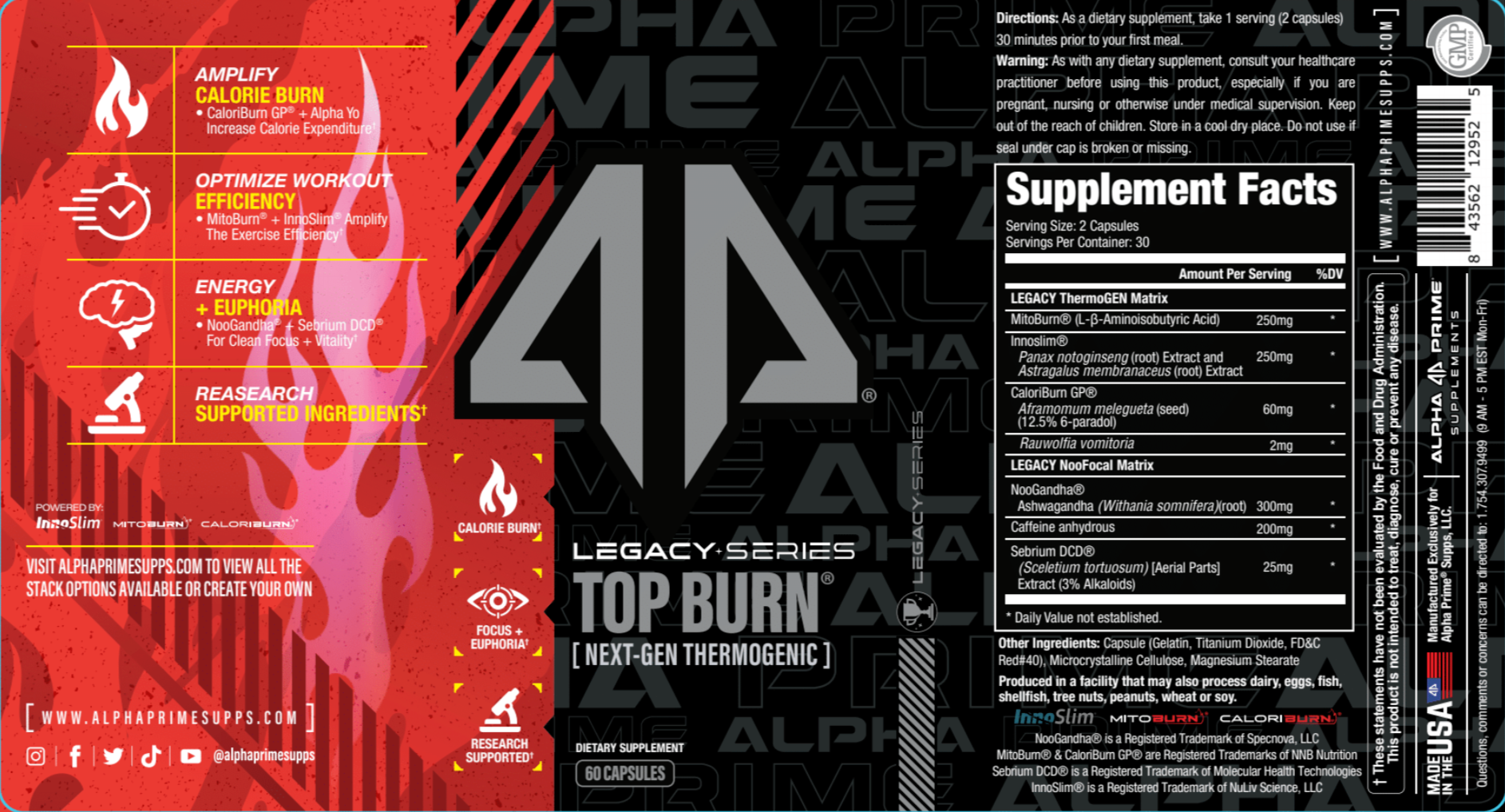 Alpha Prime Supps Top Burn Legacy Series Label