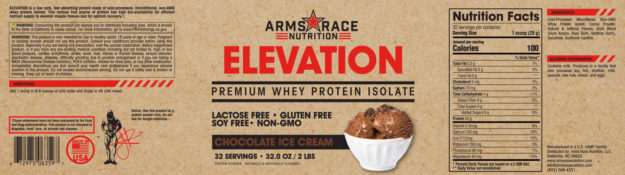 Arms Race Nutrition Elevation Chocolate Coconut Label