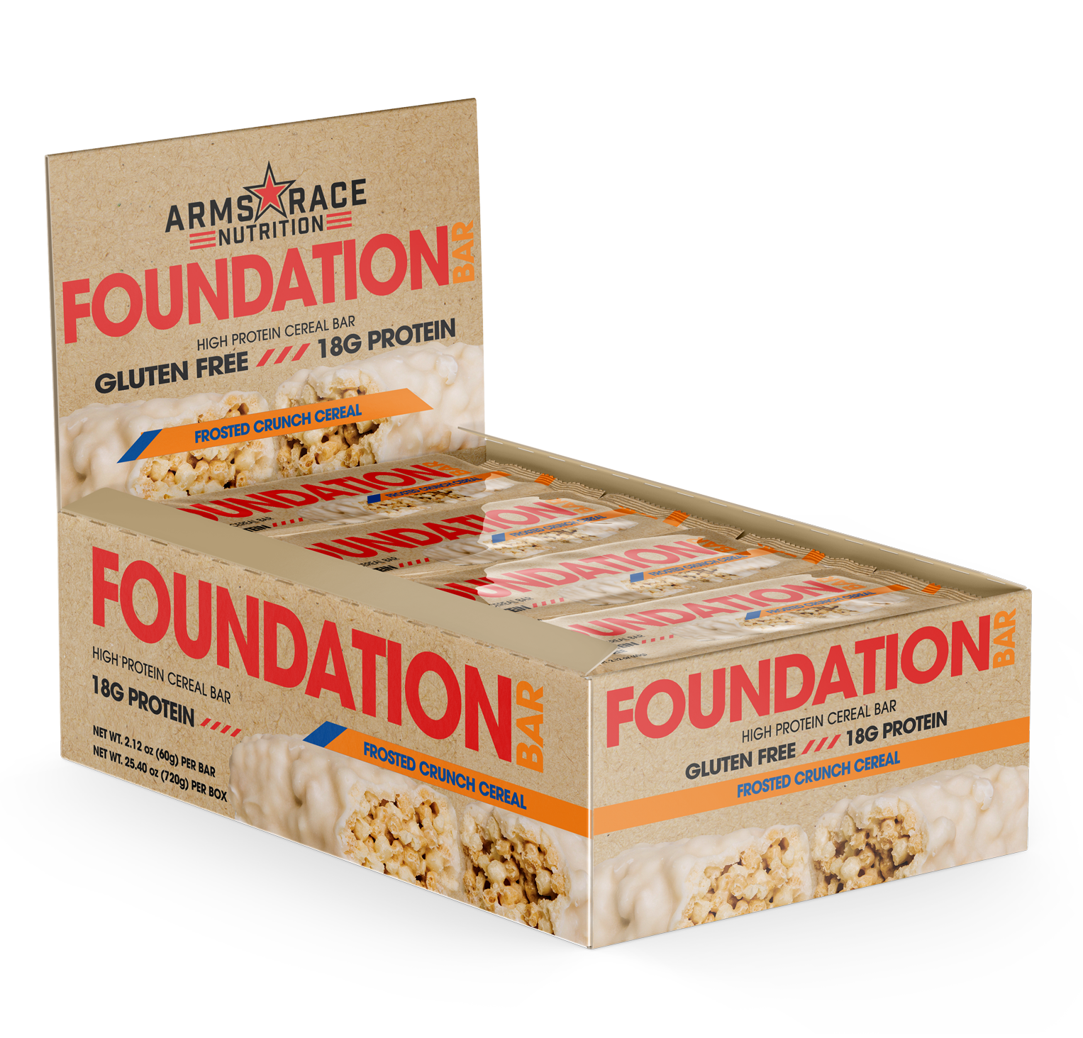 Arms Race Nutrition Foundation Bar Frosted Crunch Cereal Box