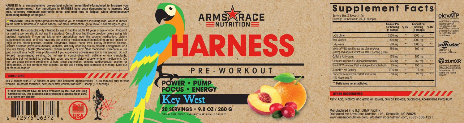 Arms Race Nutrition Harness Key West Label