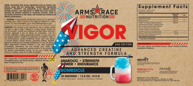 Arms Race Nutrition Vigor Bombsicle Label