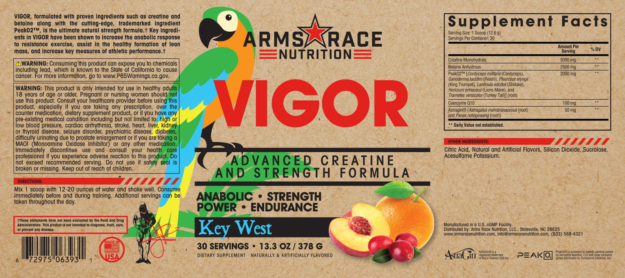 Arms Race Nutrition Vigor Key West Label