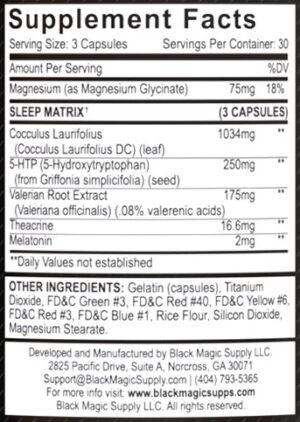 Black Magic Supply Dusk to Dawn Sleep Aid Ingredients