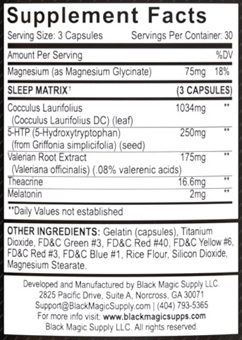 Black Magic Supply Dusk to Dawn Sleep Aid Ingredients