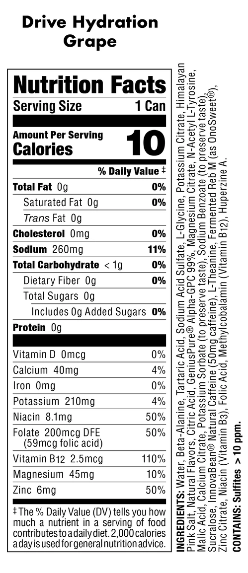 Bucked Up Drive Hydration Ingredients