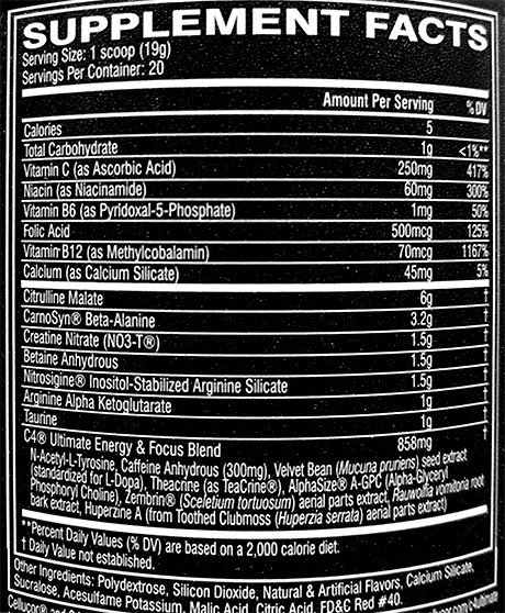Cellucor C4 Ultimate Ingredients
