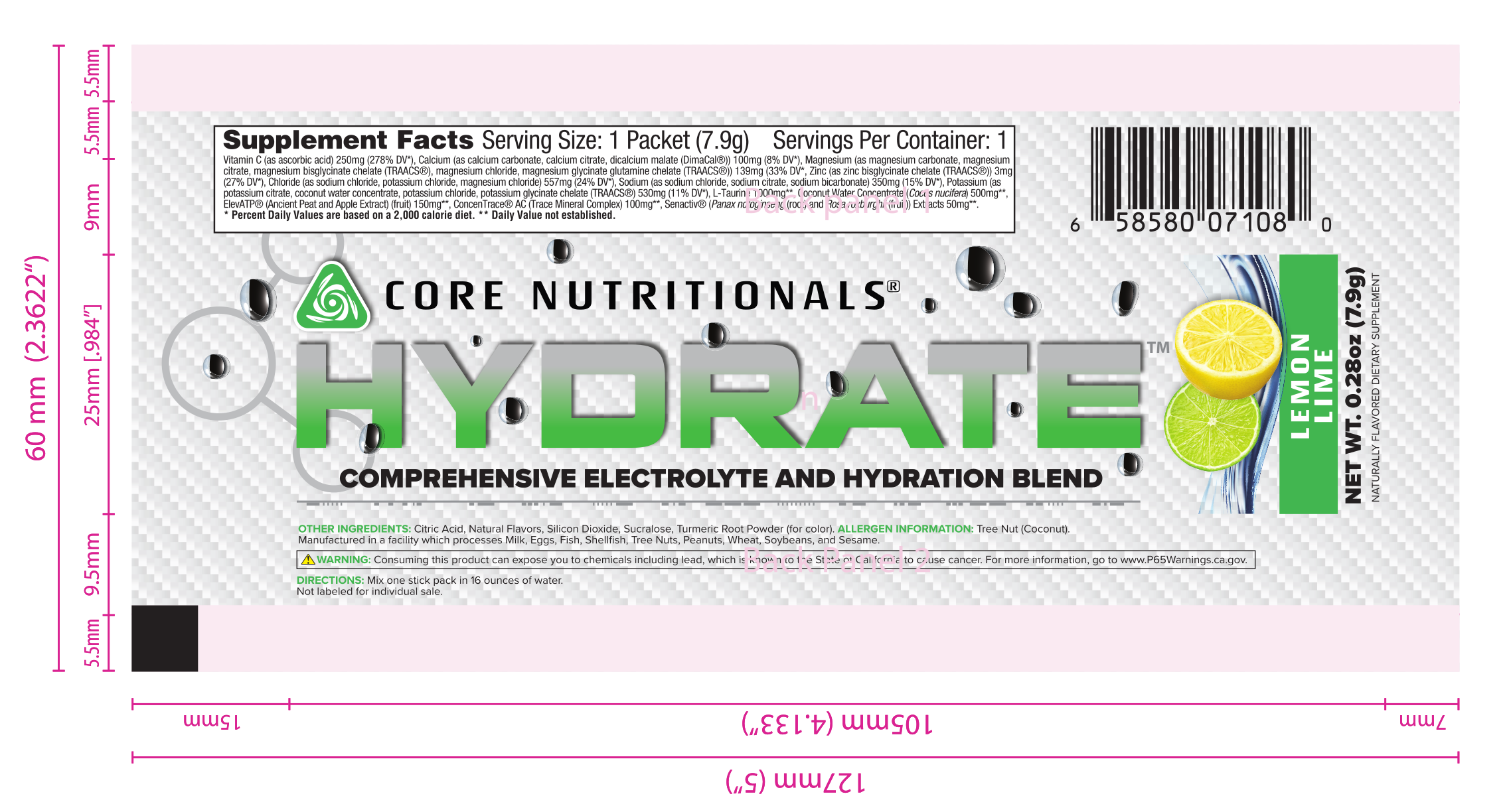CORE Hydrate Stick Pack Label