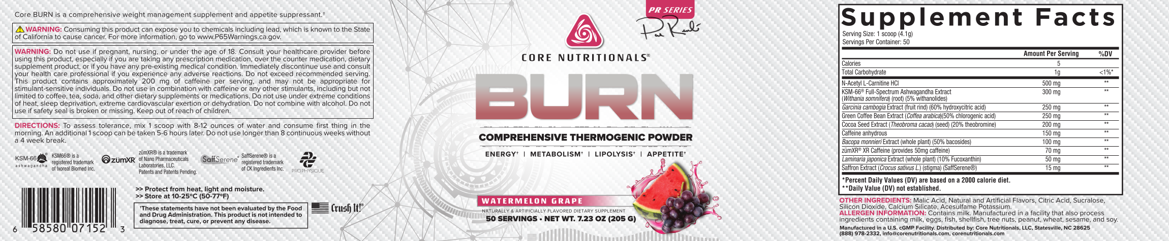 Core Nutritionals BURN Label