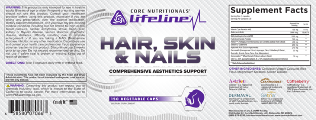 CORE Nutritionals Hair, Skin, & Nails Label