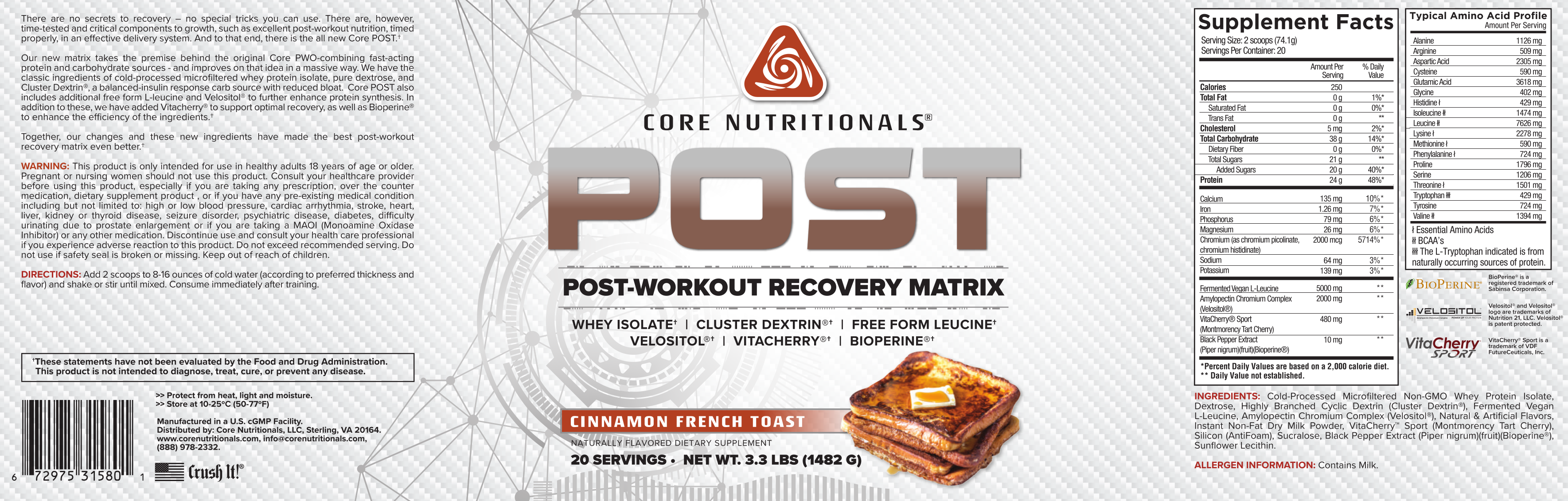Core Nutritionals Post Cinnamon French Toast Label