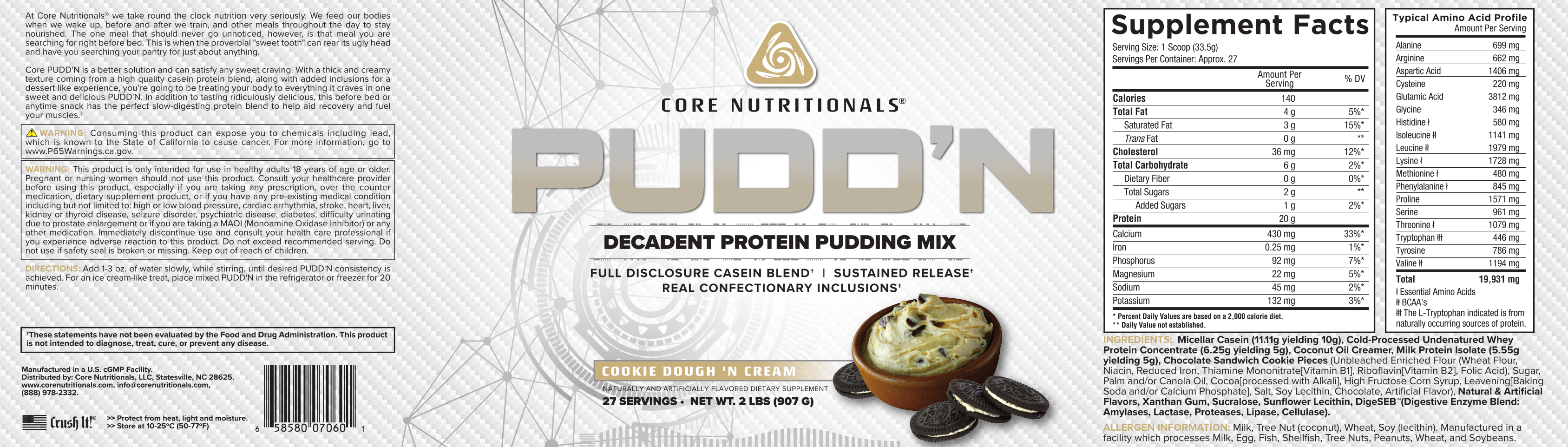 CORE PUDD'N Cookie Dough Label