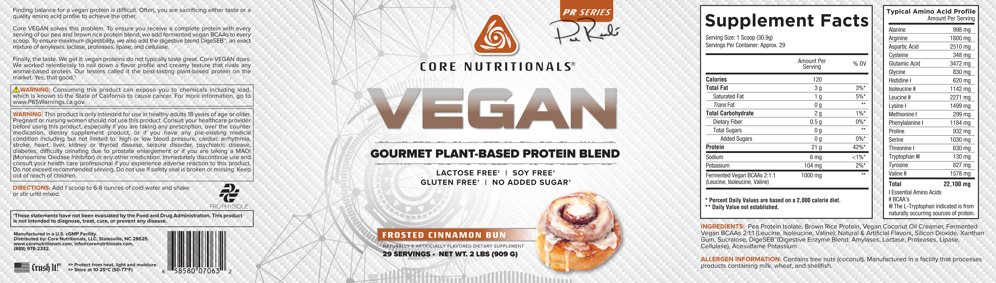 Core Vegan Frosted Cinnamon Bun Label