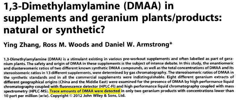 DMAA FOUND in Geranium - Unpublished Zhang Study