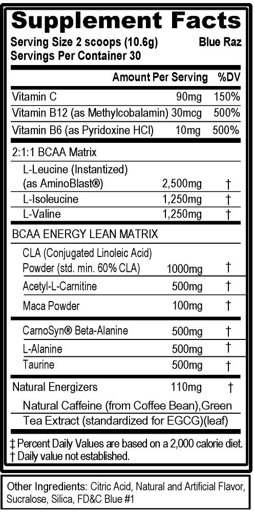 EVL BCAA Lean Energy Ingredients