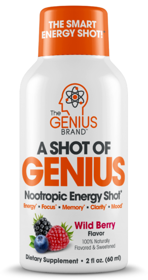 a shot of genius: a natural energy shot that leans on focus