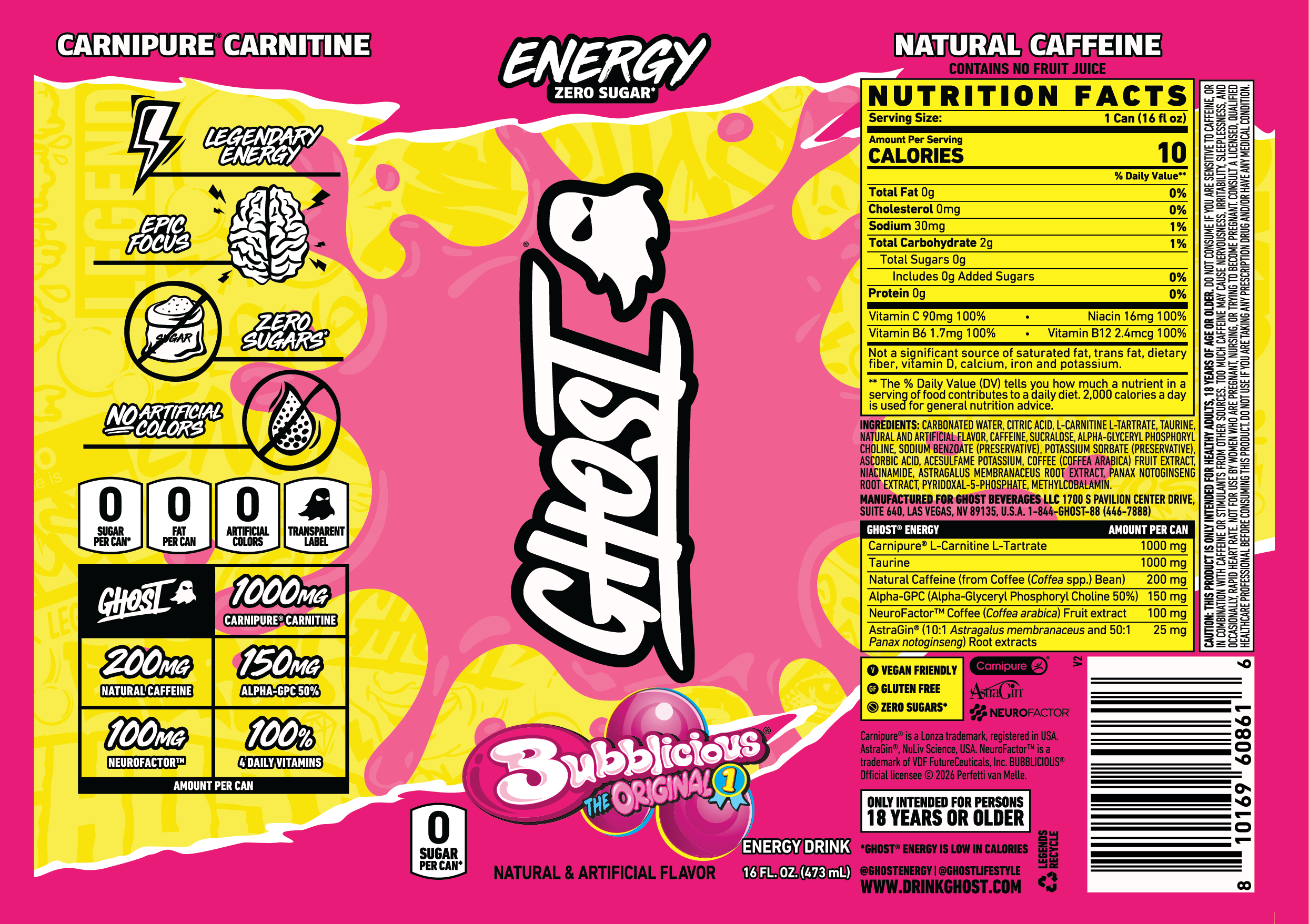 GHOST Energy Bubblicious Original Label