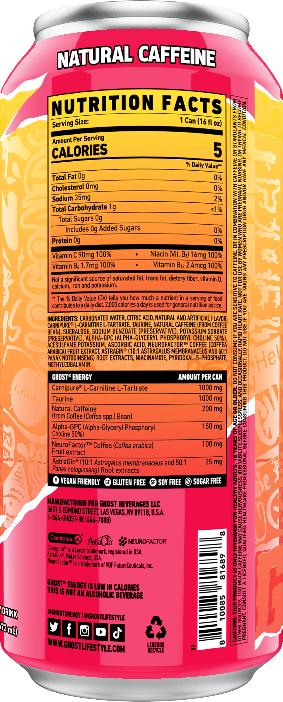 Ghost Energy Strawbango Margarita Ingredients and Nutrition Facts