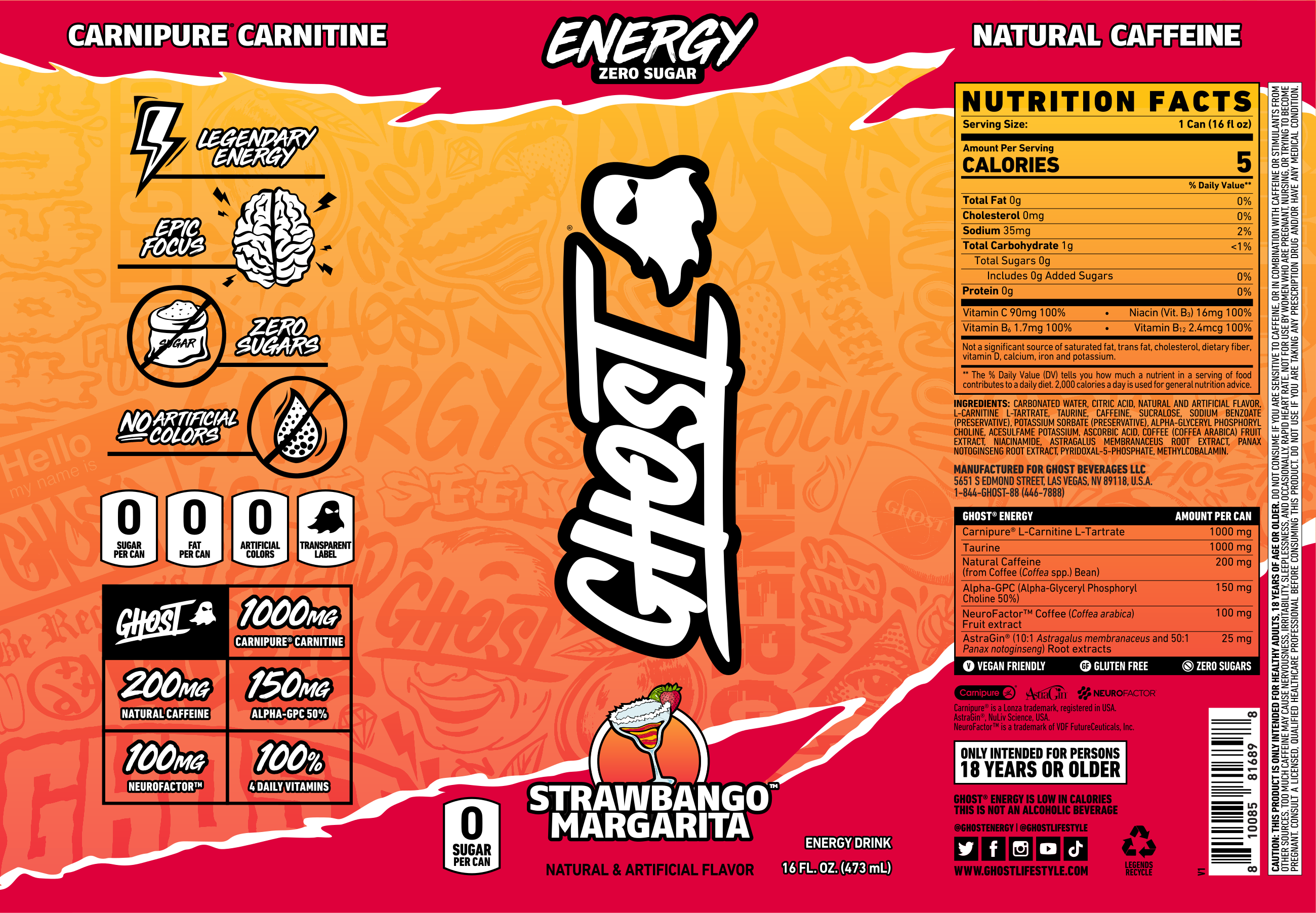 Ghost Energy Strawbango Margarita Label