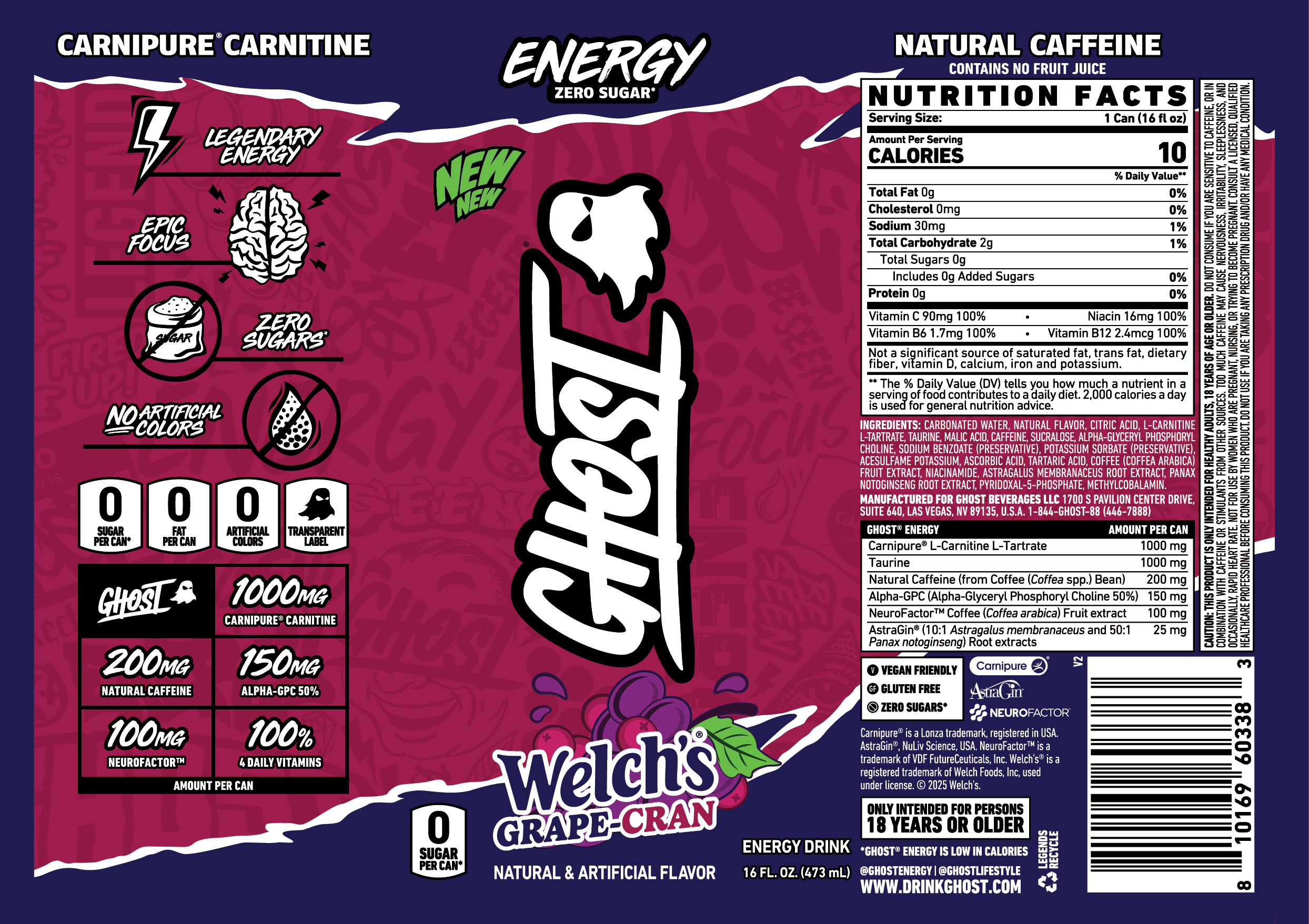 GHOST Energy Welch's Grape-Cran Label