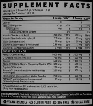 Ghost Focus Stim-Free Ingredients