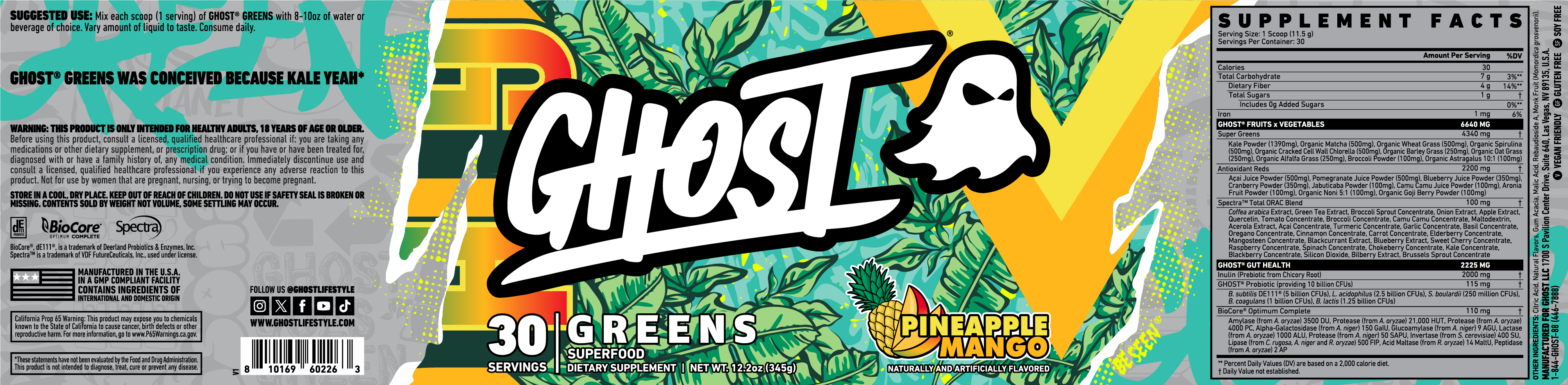 GHOST Greens Pineapple Mango Label