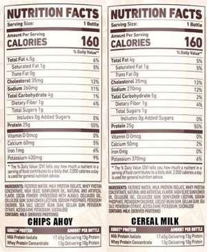 Ghost Protein Drink RTD Ingredients / Nutrition Facts