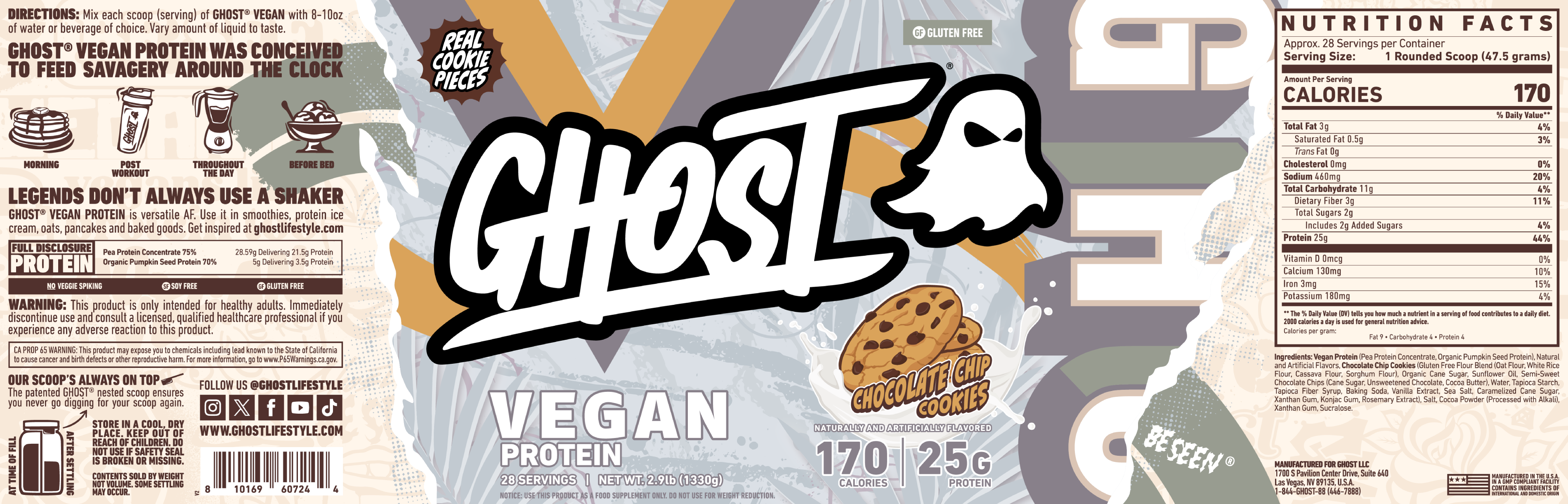 GHOST Vegan Chocolate Chip Cookies Label