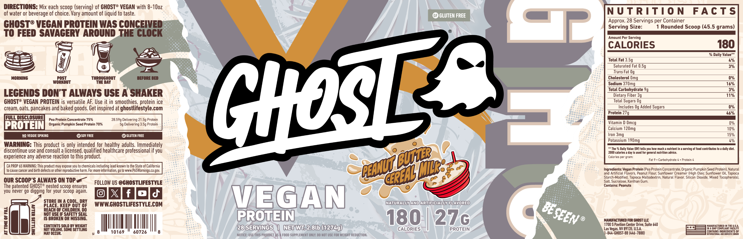 GHOST Vegan Peanut Butter Cereal Milk Label