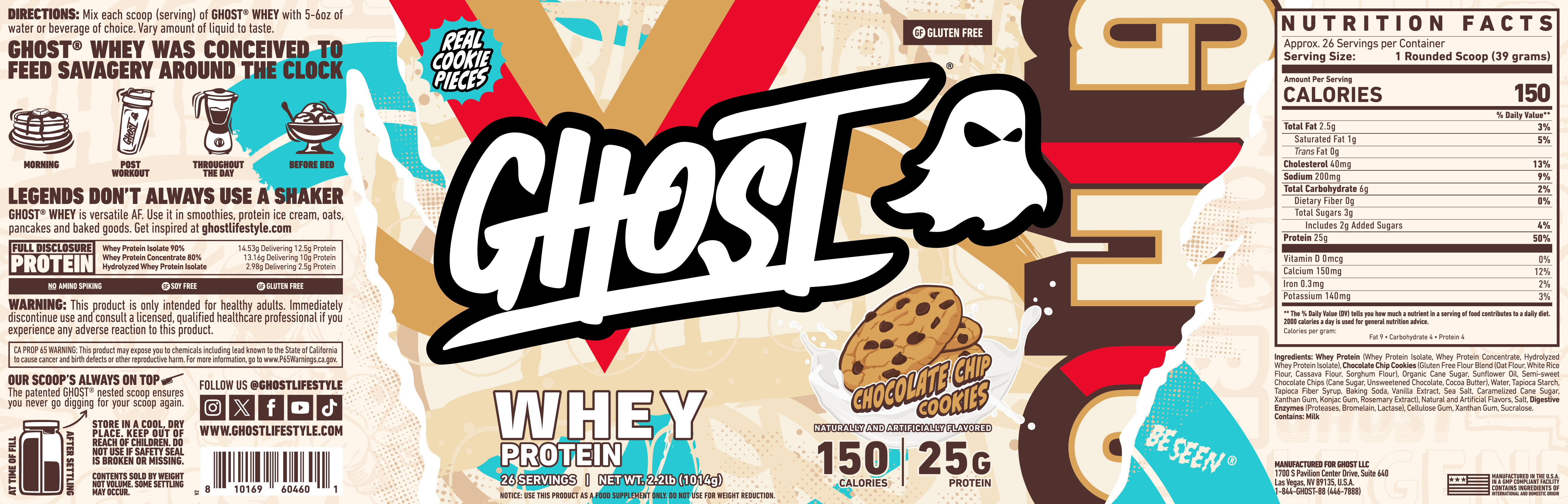 GHOST Whey Chocolate Chip Cookies Label