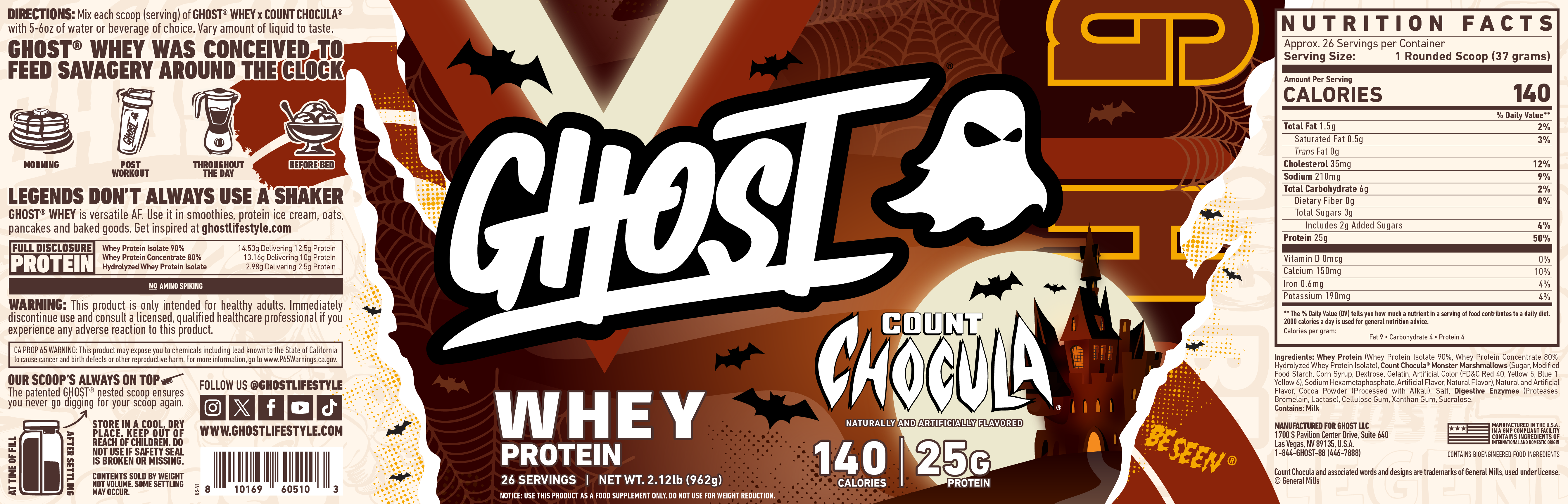 GHOST® Whey x Count Chocula® Label