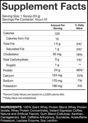 Giant Sports 100% Whey Ingredients