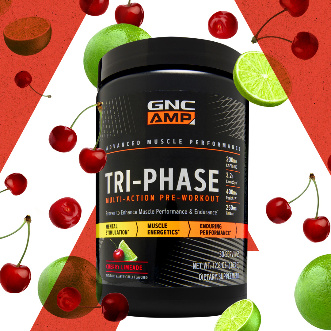 GNC AMP Tri-Phase Multi-Action Pre-Workout: 200mg Caffeine with Powerful  Pump Blend