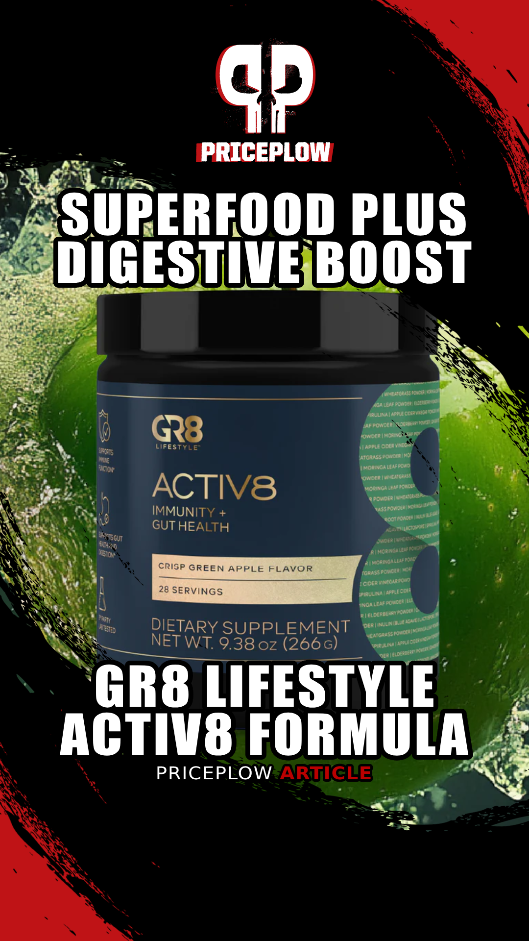 GR8 Lifestyle ACTIV8: The Gut Health Greens Powder Made with Organic Superfoods