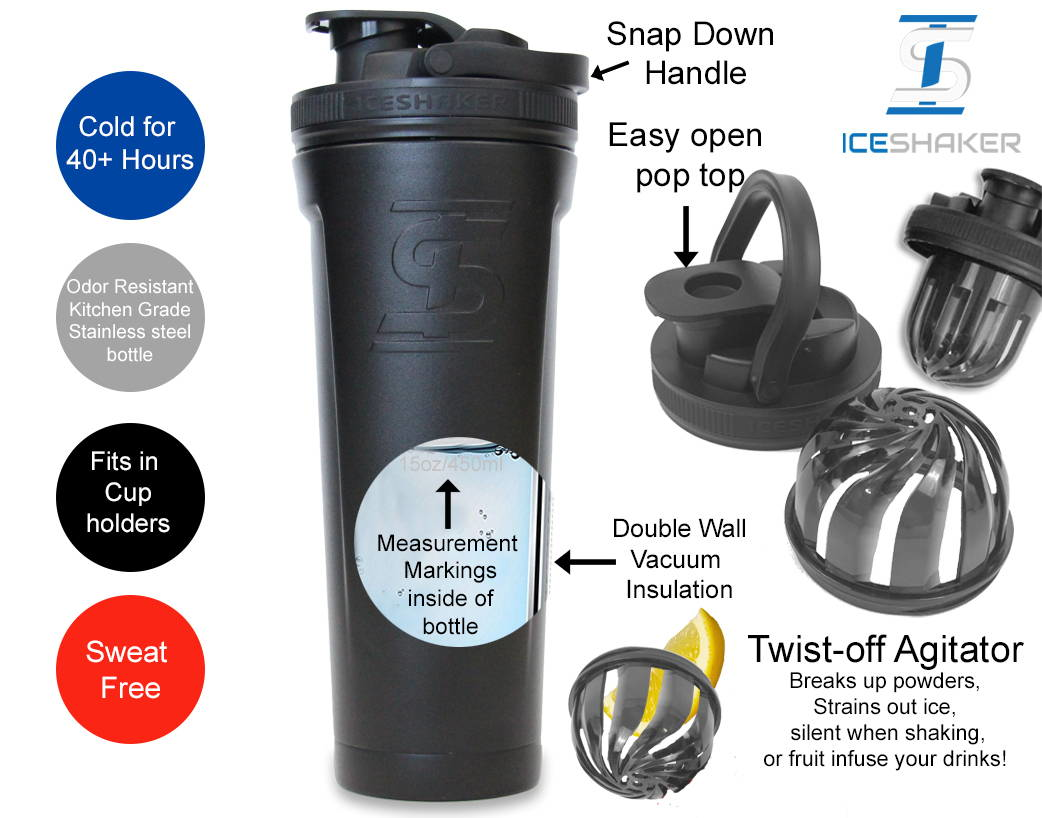 Navy 26 oz | Gronk Shaker | Ice Shaker Stainless Steel Insulated Water Bottle Protein Mixing Cup As seen on Shark Tank 