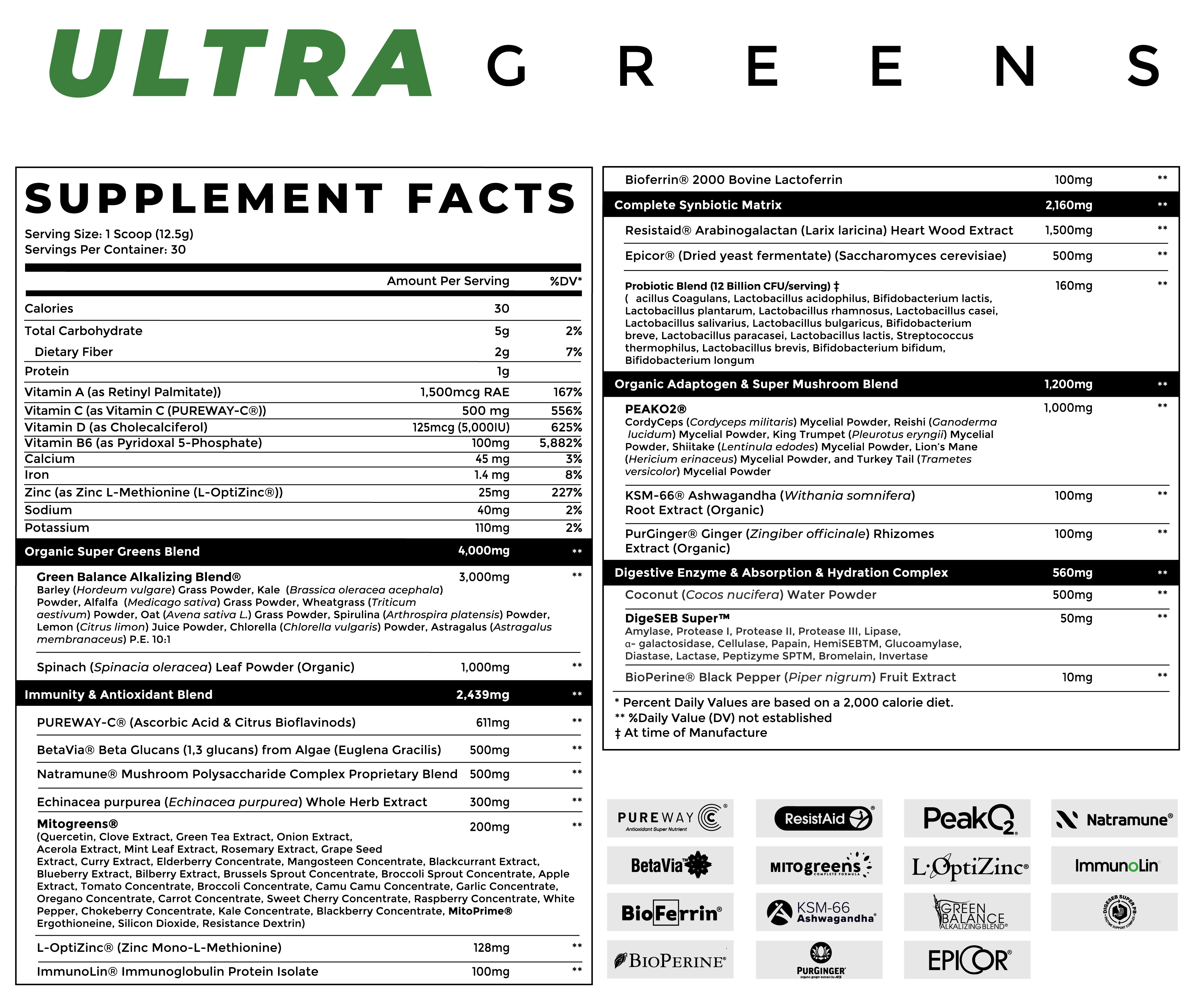 Infinis Ultra Greens Ingredients