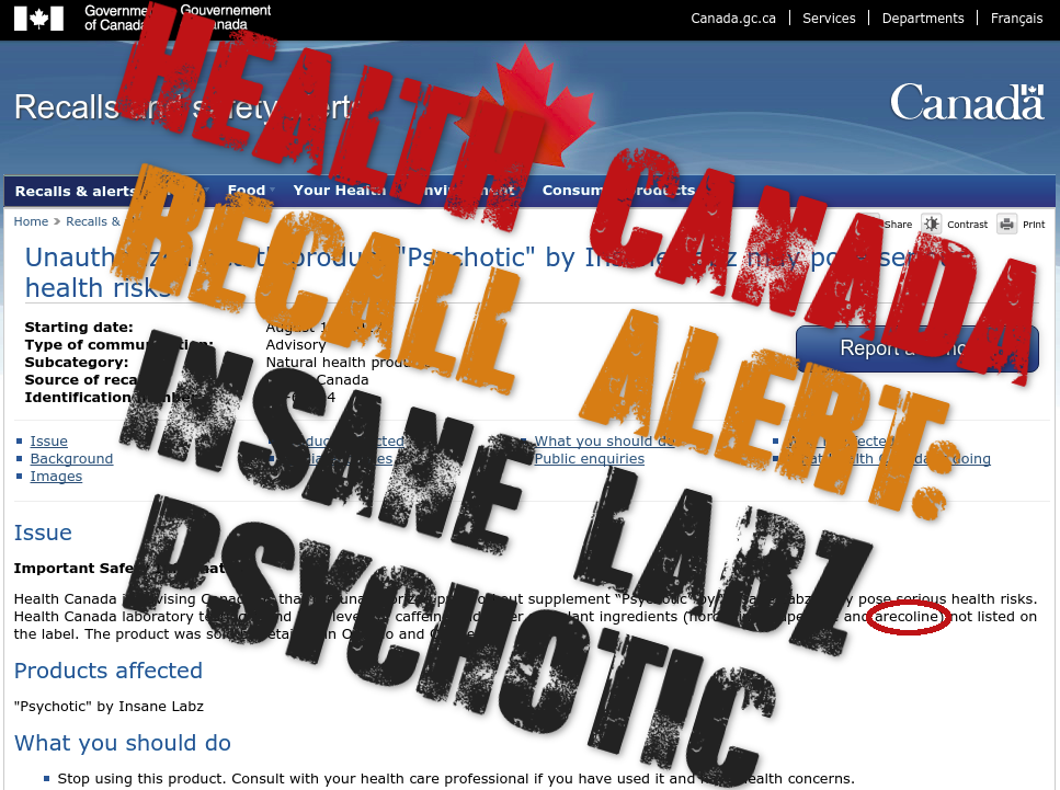 Insane Labz Psychotic Recall by Health Canada