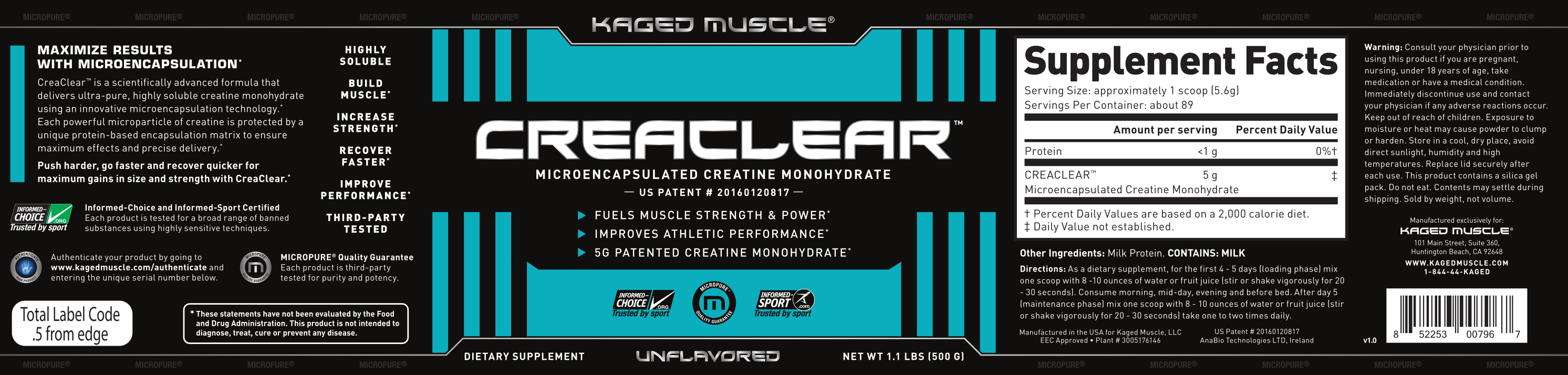 Kaged Muscle CreaClear Label