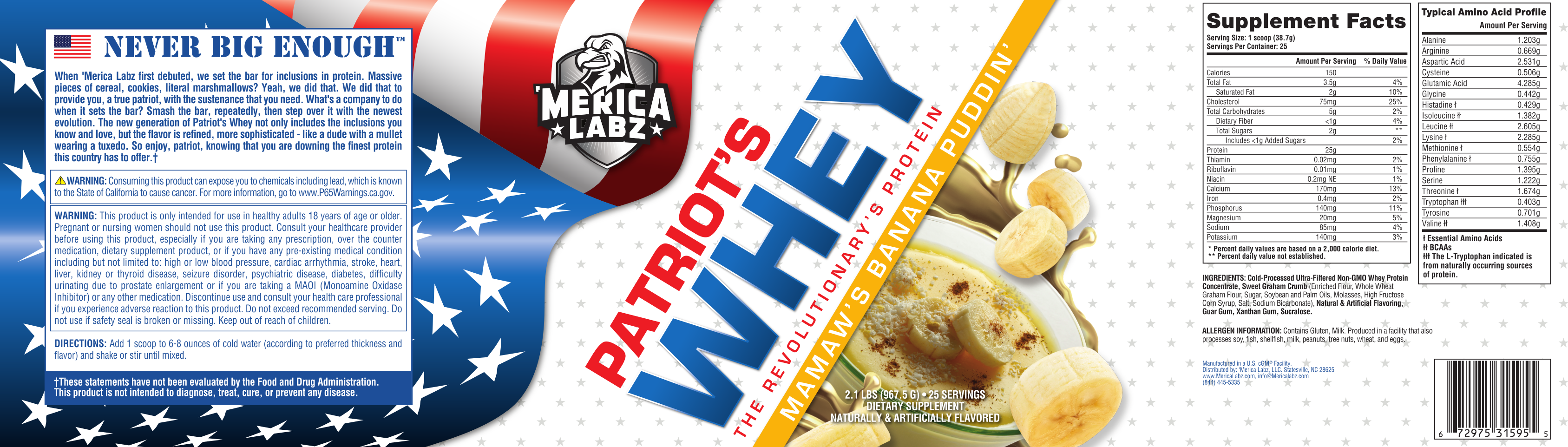 Merica Labz Patriot's Whey Mamaw's Banana Puddin Label