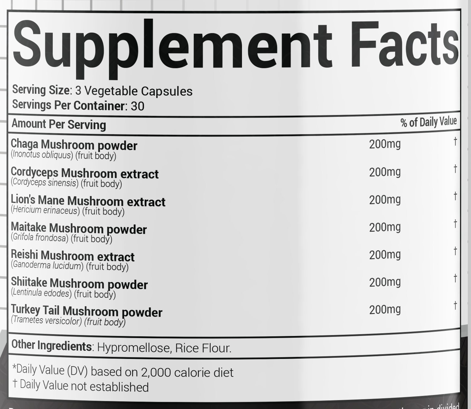 Morphogen Nutrition Shrooms Ingredients