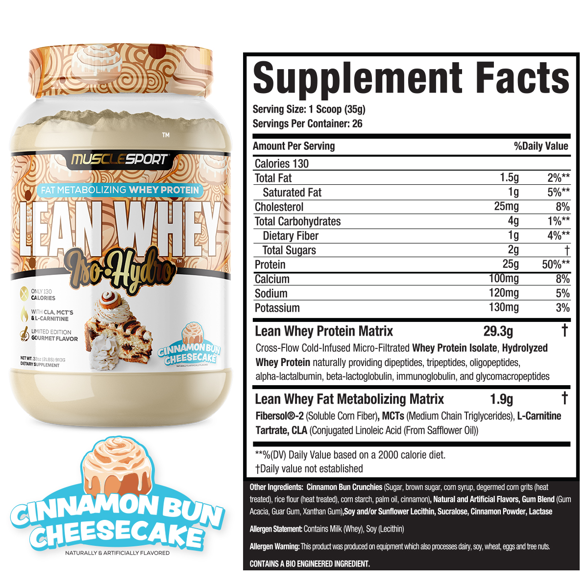 Musclesport Lean Whey Cinnamon Bun Cheesecake Ingredients