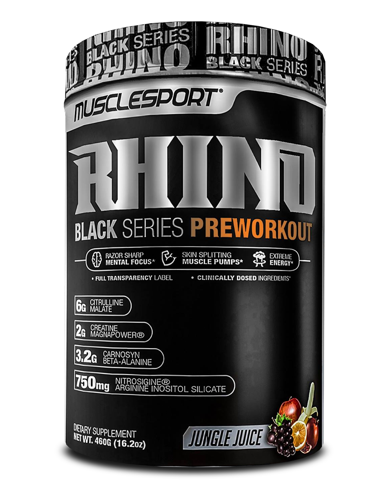 Rhino Black is the newest high energy, pump-centric workout from MuscleSport specifically tailored to give razor focus and skin-splitting pumps!