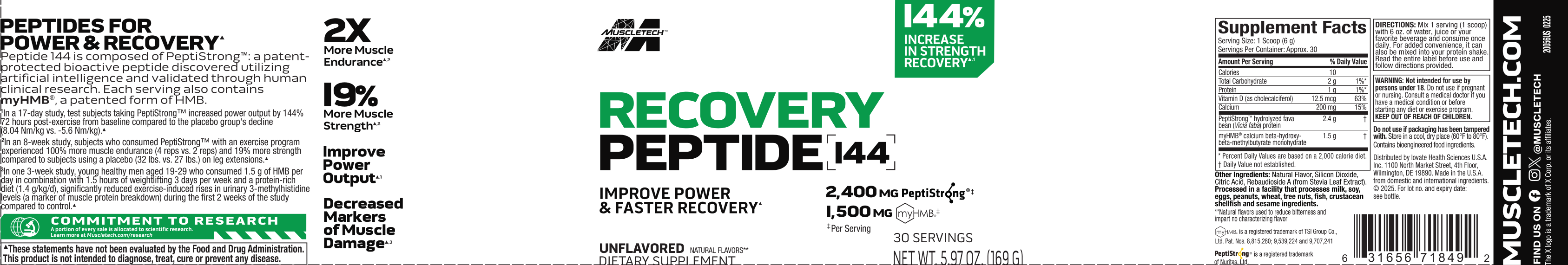 MuscleTech Recovery Peptide 144 Label