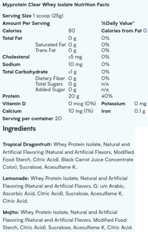 Myprotein Clear Whey Isolate Ingredients