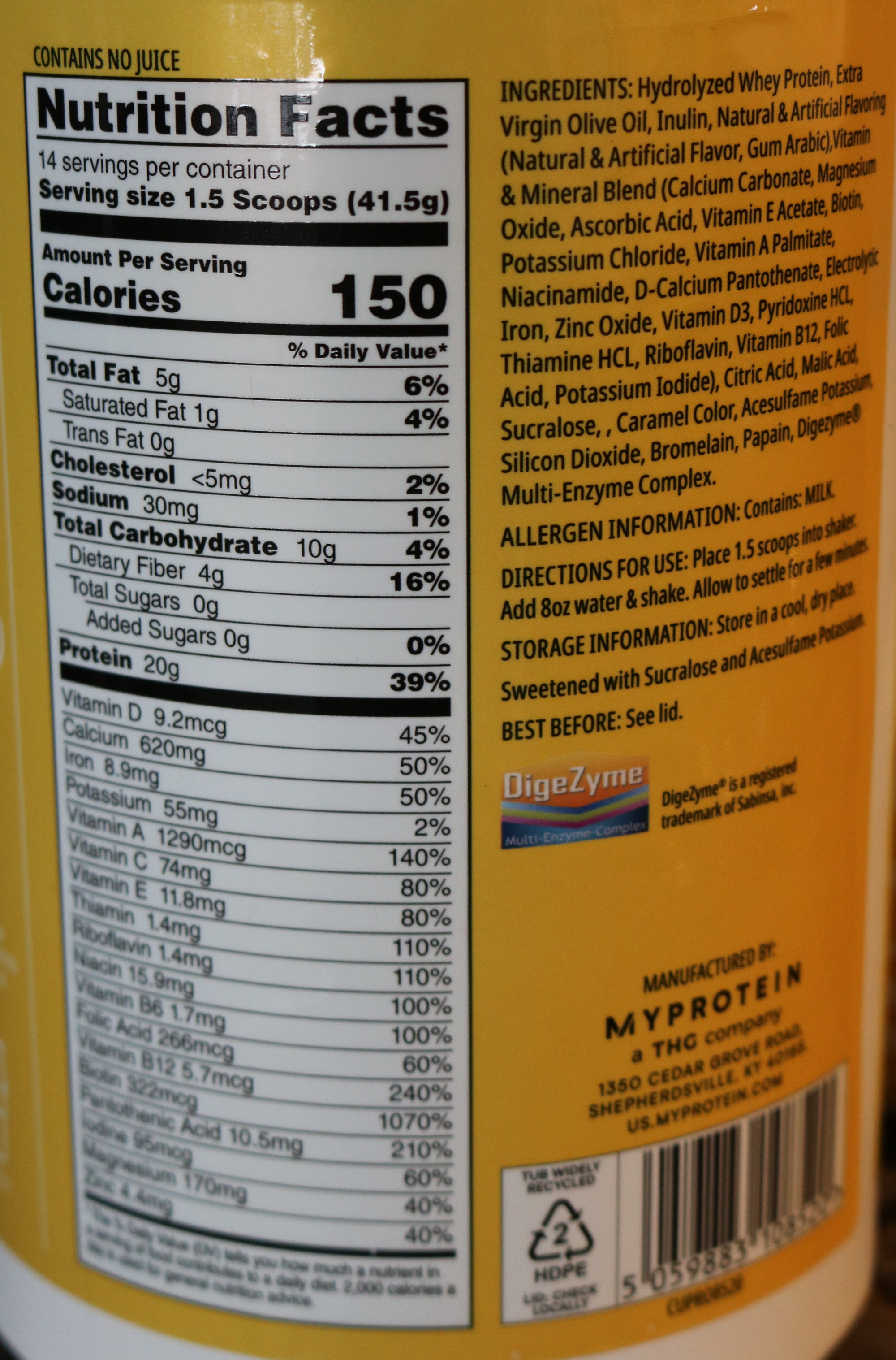 Myprotein Clear Whey Meal Replacement Lemonade Nutrition Facts