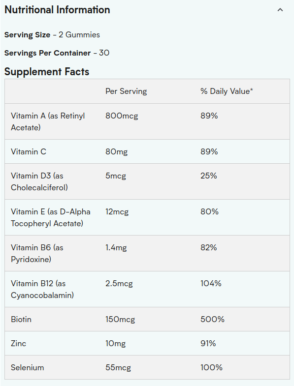Myprotein Hair, Skin, and Nails Gummies Ingredients
